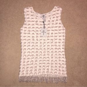 Rain And Rose NEW Knit Tank Top Sz XL Off White Taupe Fringe Boho Coquette Gift